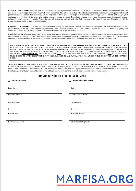 Printable USA MidFlorida Credit Union bank mortgage statement in Word and PDF formats real example